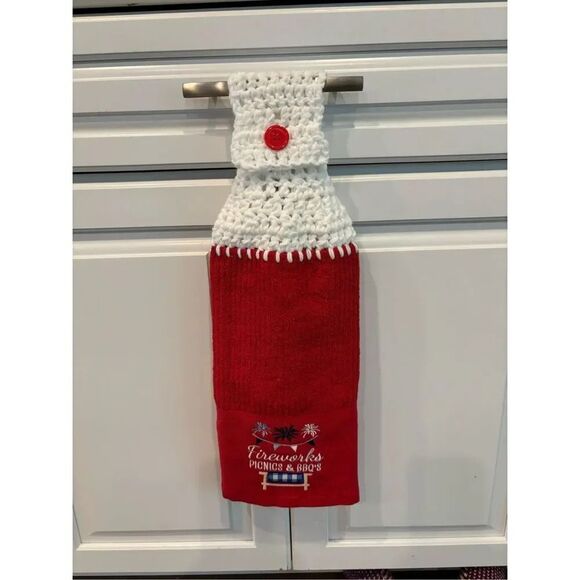 Crochet Top Kitchen Towel-Fireworks picnic & BBQ - Picture 1 of 2